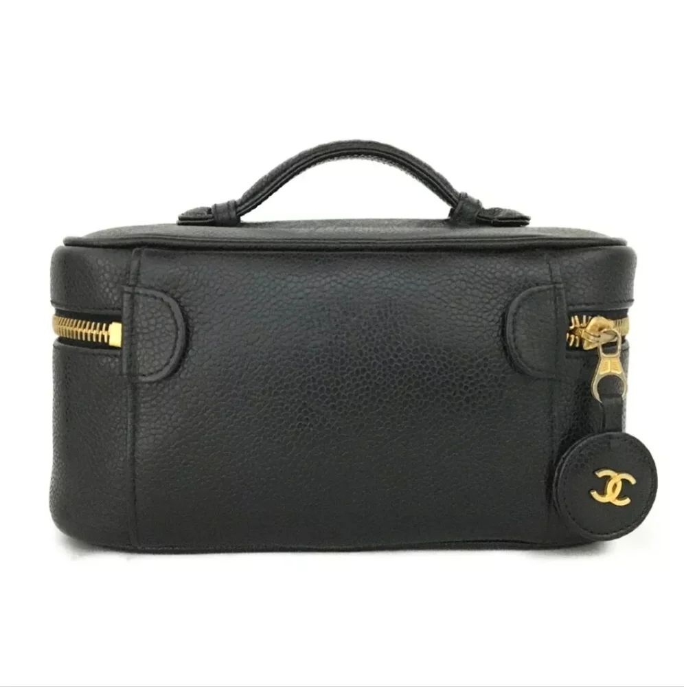 CHANEL CC Logo Grained Calfskin Cosmetics Vanity Hand Bag - Picture 5 of 12